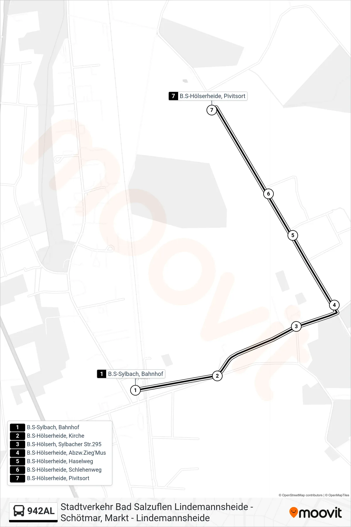 Linie 942AL (Bus) Richtung B.S-Hölserheide, Pivitsort: Route und Haltestellen auf der Karte