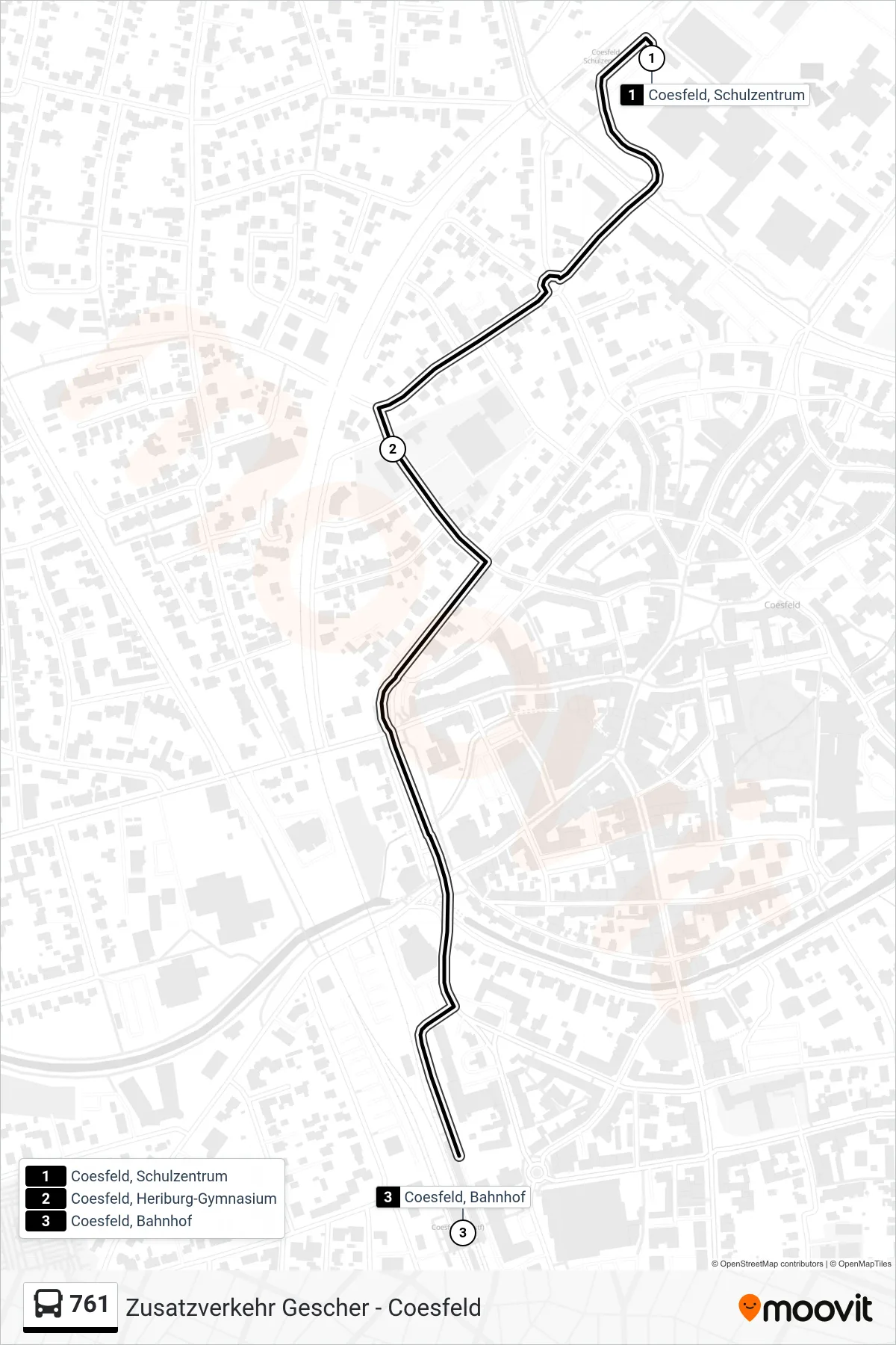 761 bus Line (Coesfeld, Bahnhof Bussteig C) route and stops on a map
