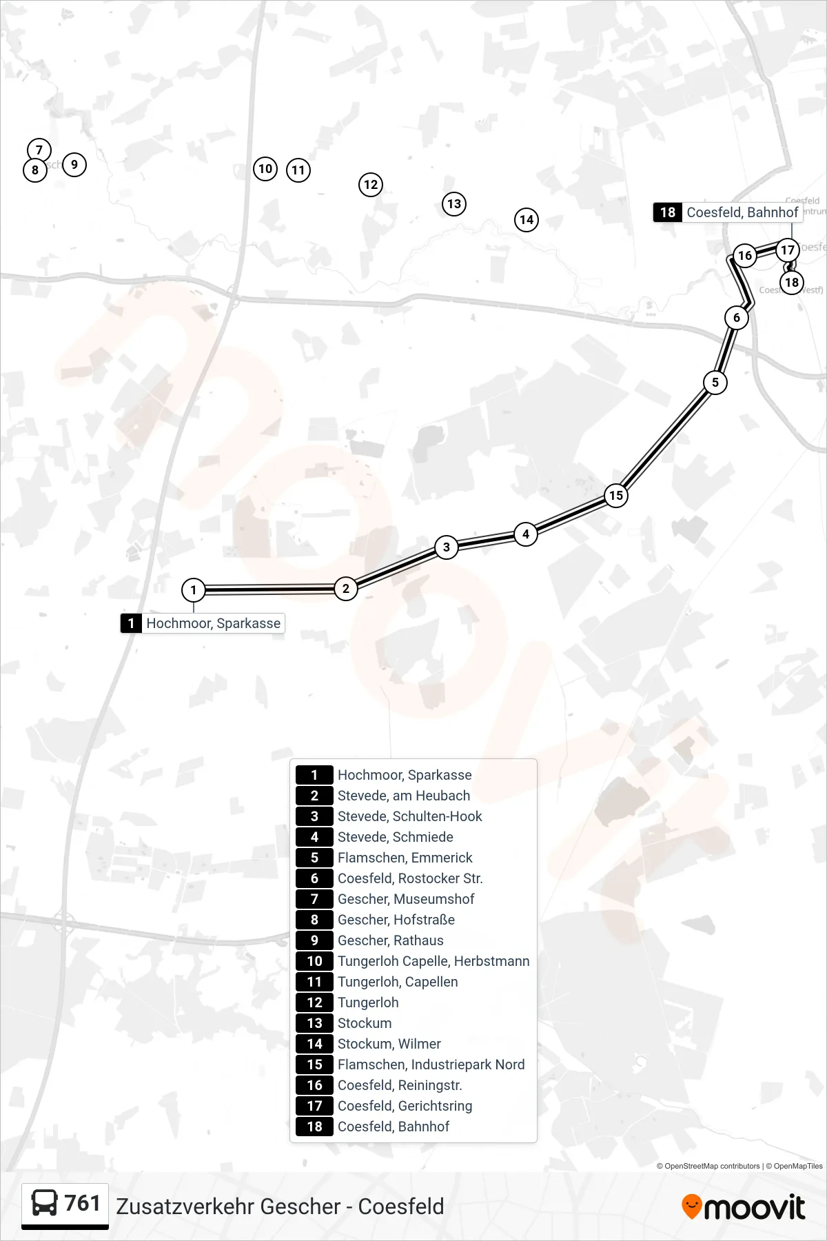761 bus Line (Coesfeld, Bahnhof Bussteig C) route and stops on a map