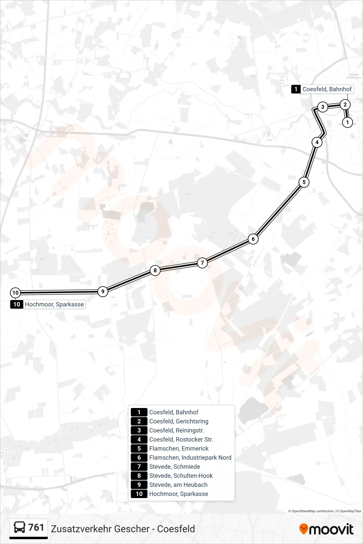 Linie 761 (Bus) Richtung Hochmoor, Sparkasse: Route und Haltestellen auf der Karte