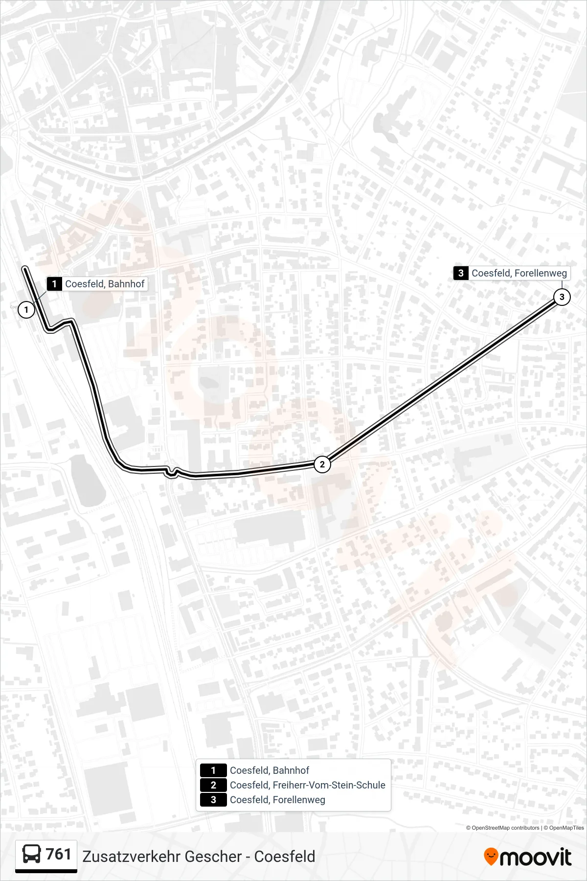 Linie 761 (Bus) Richtung Coesfeld, Forellenweg: Route und Haltestellen auf der Karte