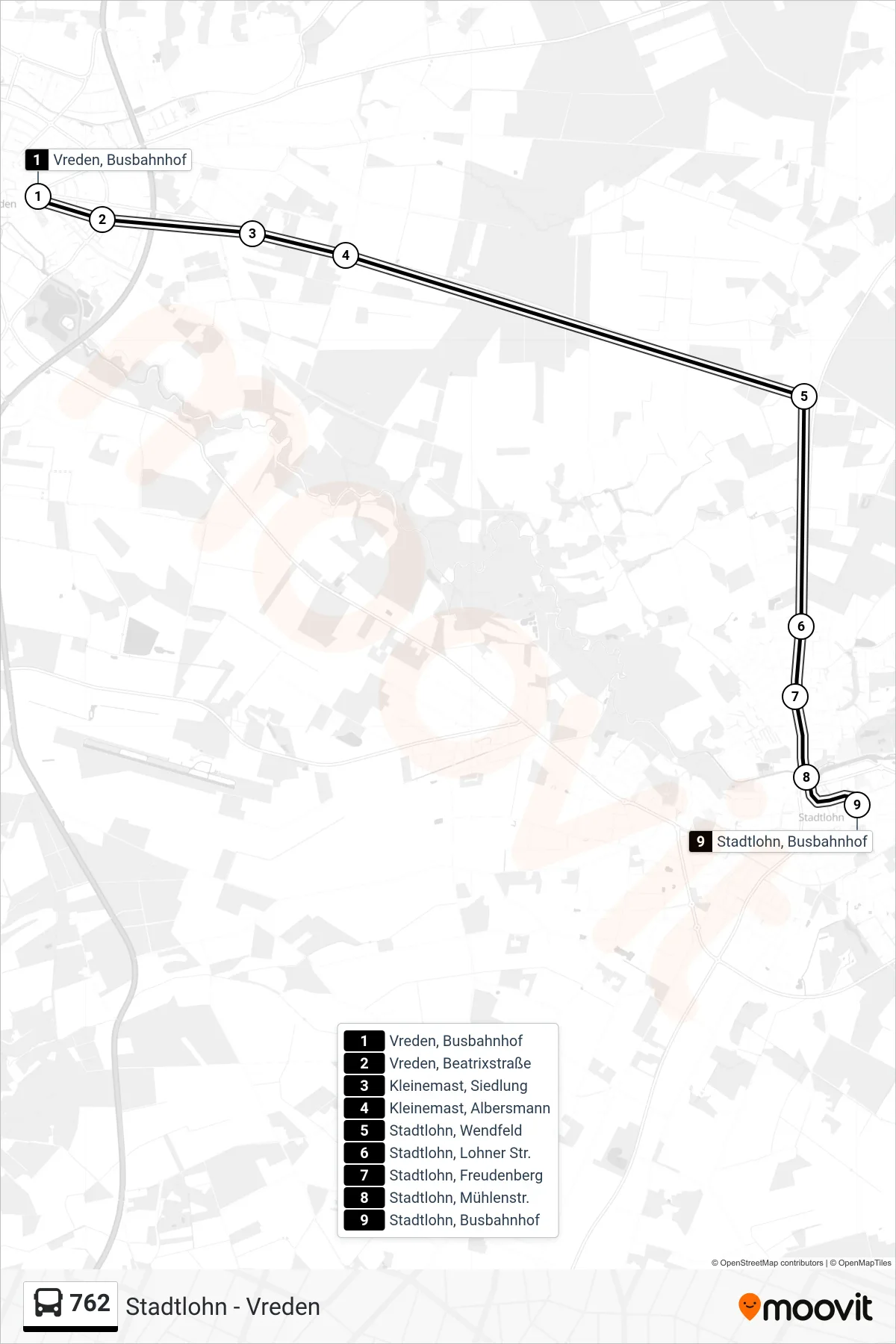 Linie 762 (Bus) Richtung Stadtlohn, Busbahnhof Bstg A2: Route und Haltestellen auf der Karte
