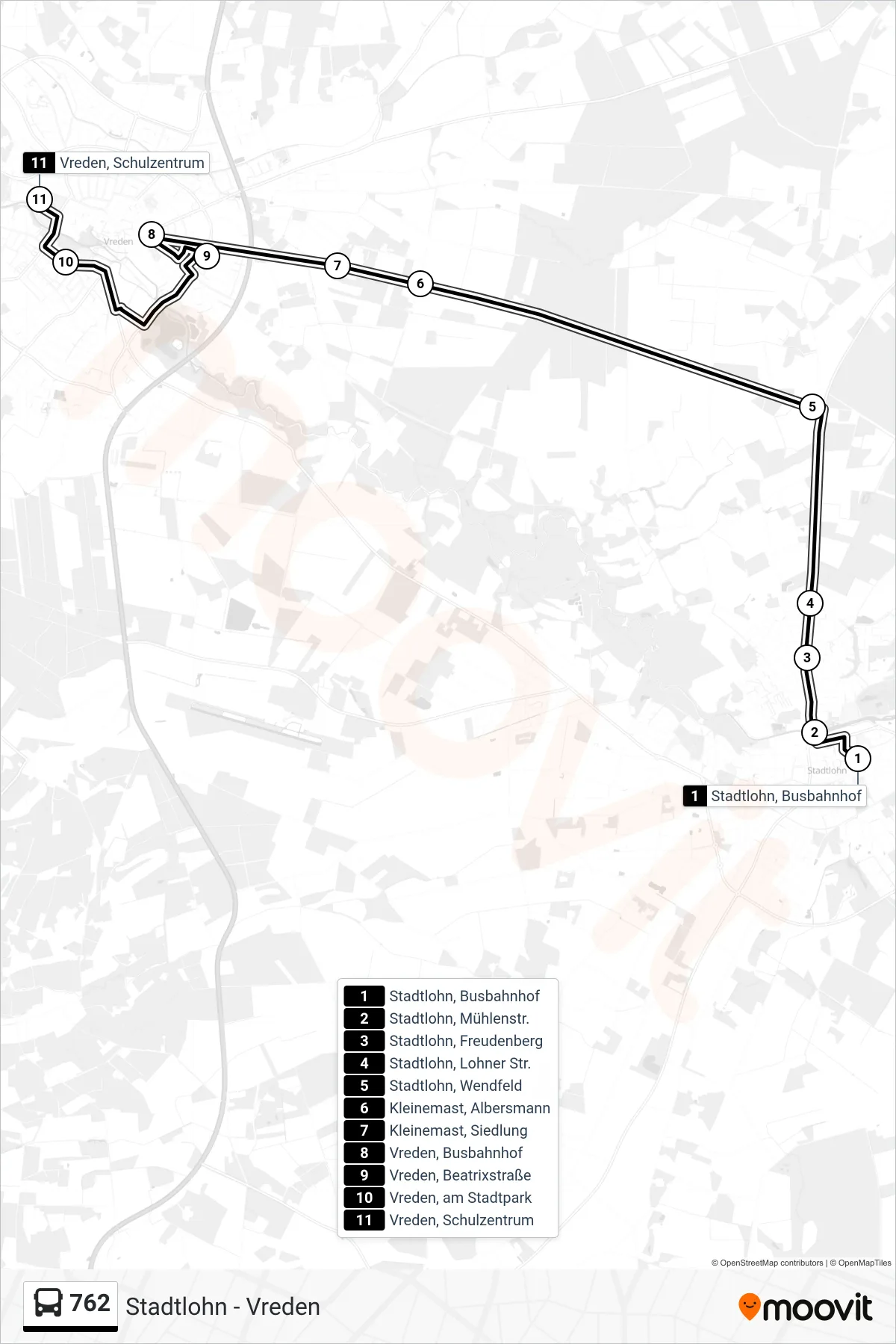 Linie 762 (Bus) Richtung Vreden, Schulzentrum: Route und Haltestellen auf der Karte