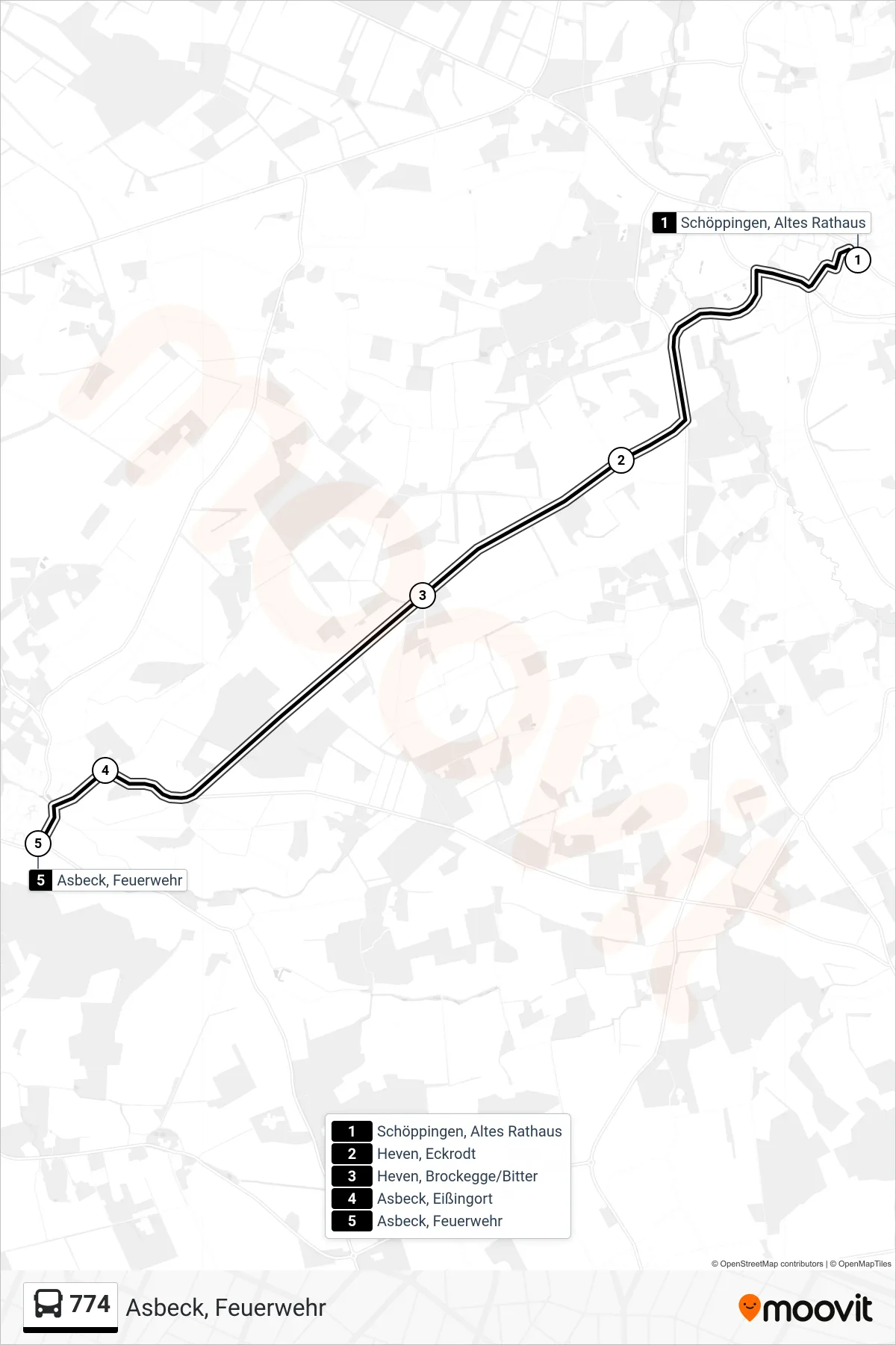 Linie 774 (Bus) Richtung Asbeck, Feuerwehr: Route und Haltestellen auf der Karte