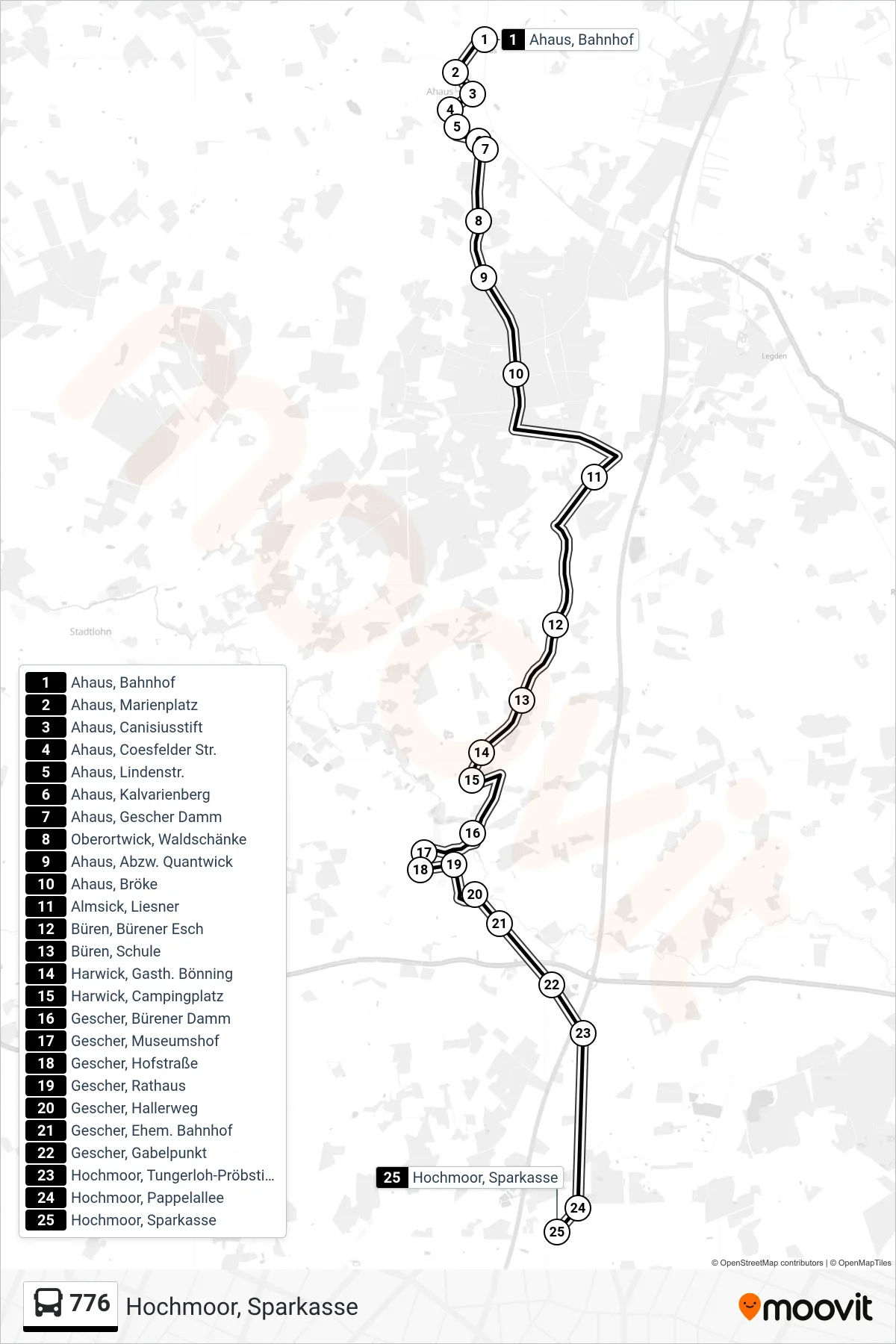 776 bus Line (Hochmoor, Sparkasse) route and stops on a map