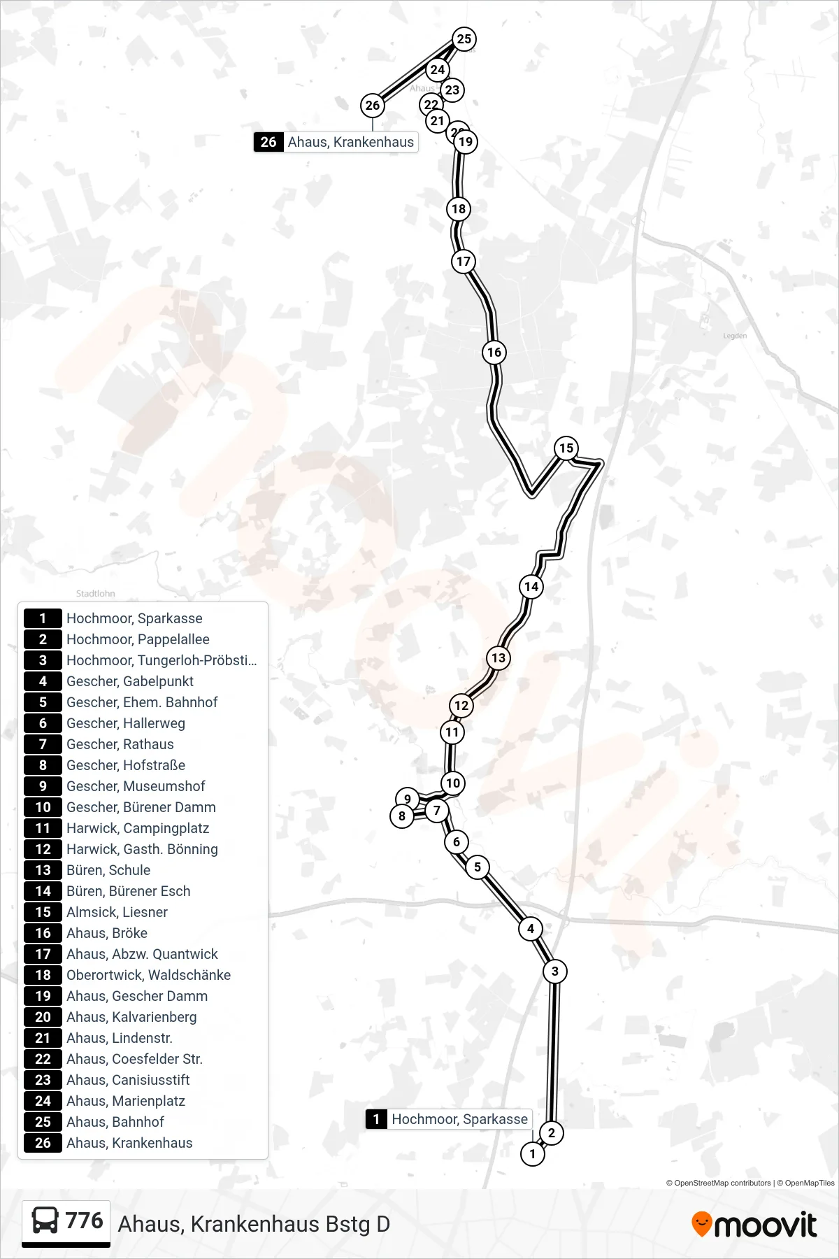 776 bus Line (Ahaus, Krankenhaus Bstg D) route and stops on a map