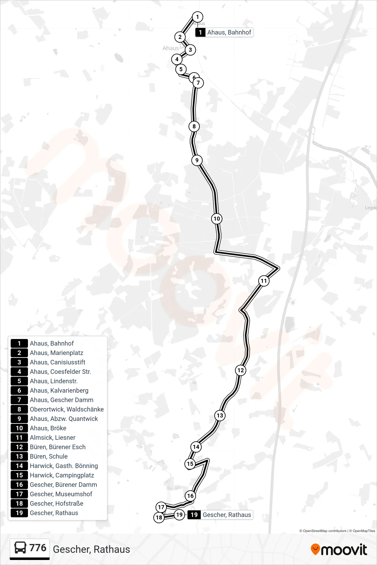 776 bus Line (Gescher, Rathaus) route and stops on a map