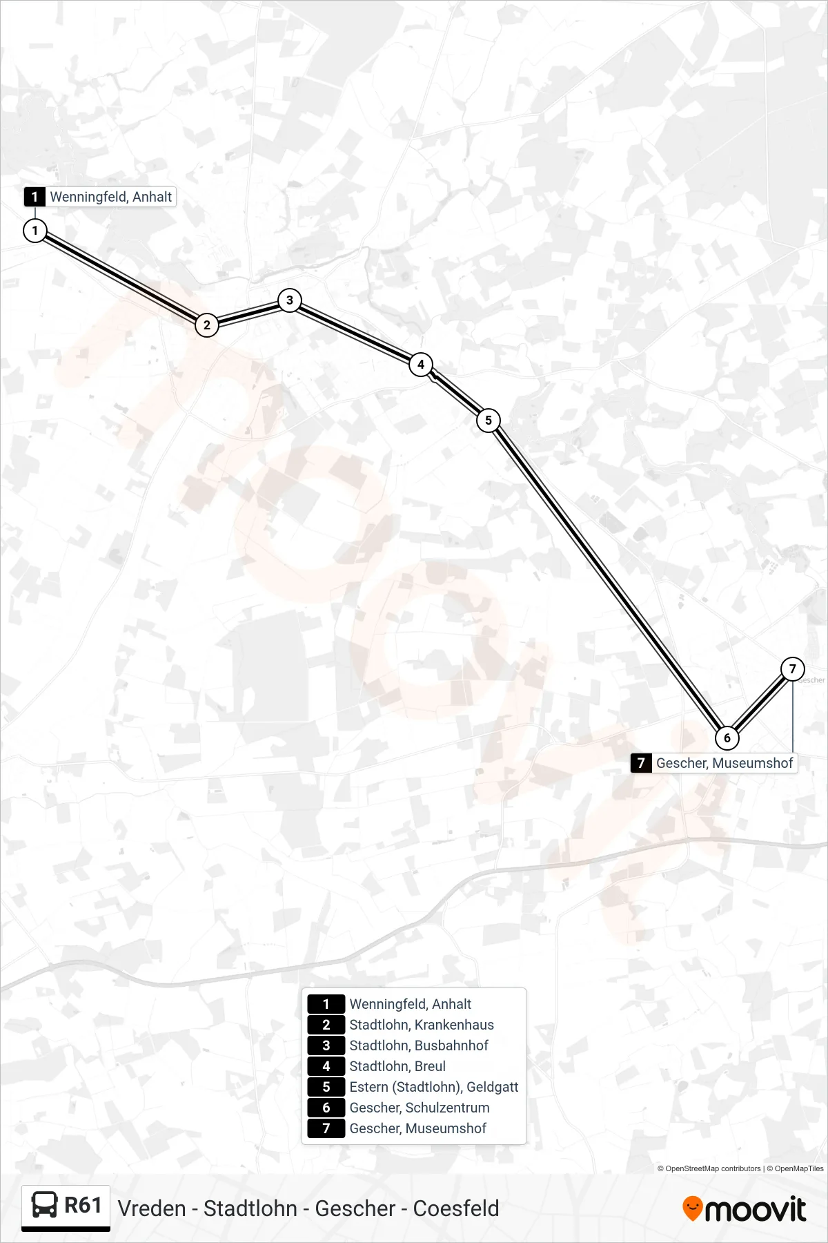 R61 bus Line (Gescher, Museumshof) route and stops on a map