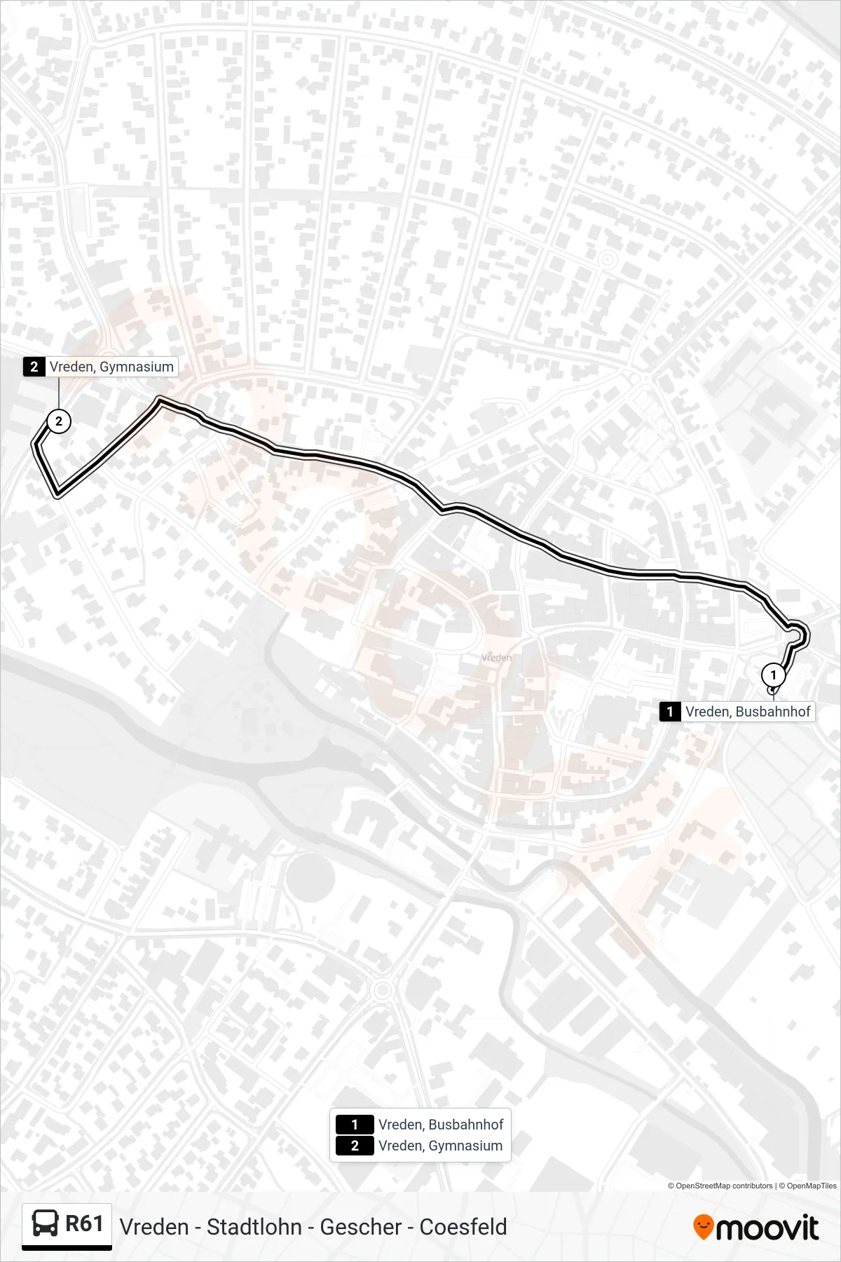 R61 bus Line (Vreden, Gymnasium) route and stops on a map