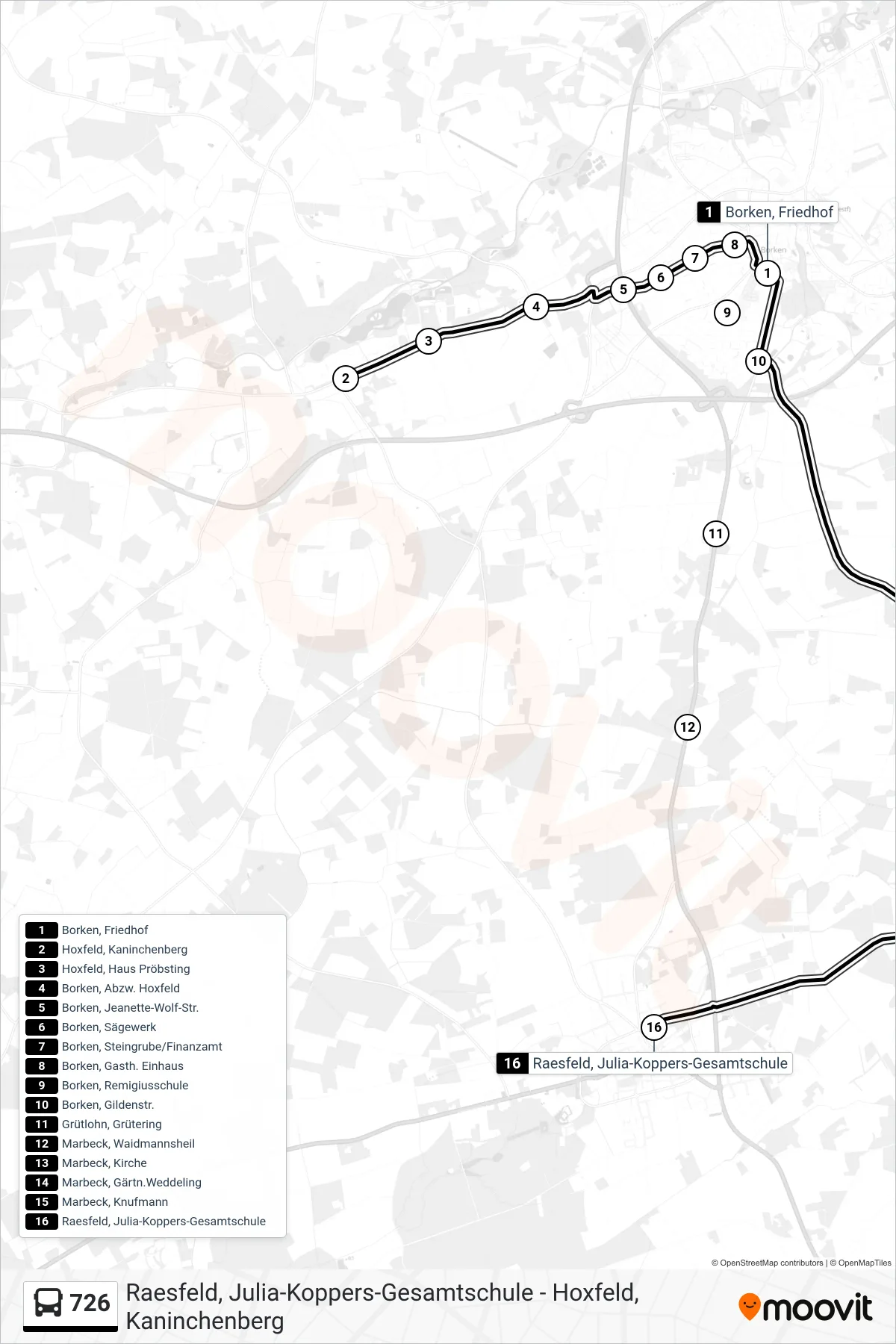 Linie 726 (Tram) Richtung Raesfeld, Julia-Koppers-Gesamtschule: Route und Haltestellen auf der Karte