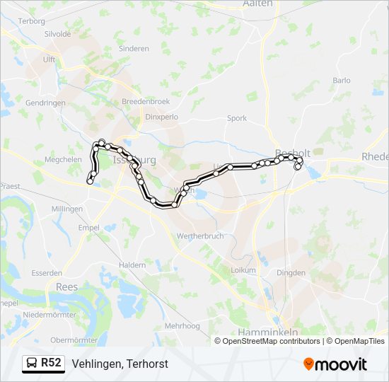 Автобус R52: карта маршрута