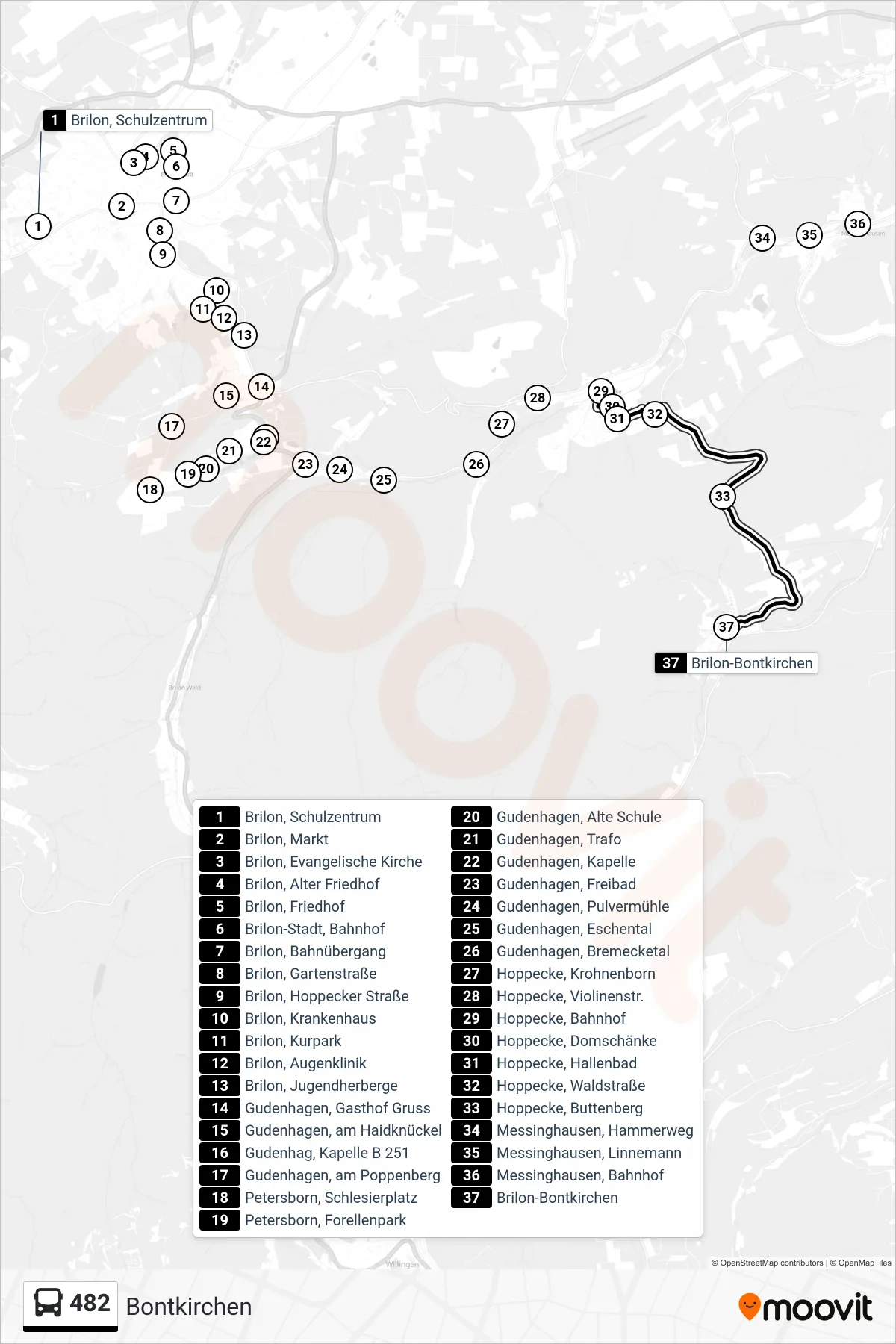 Linie 482 (Bus) Richtung Bontkirchen: Route und Haltestellen auf der Karte