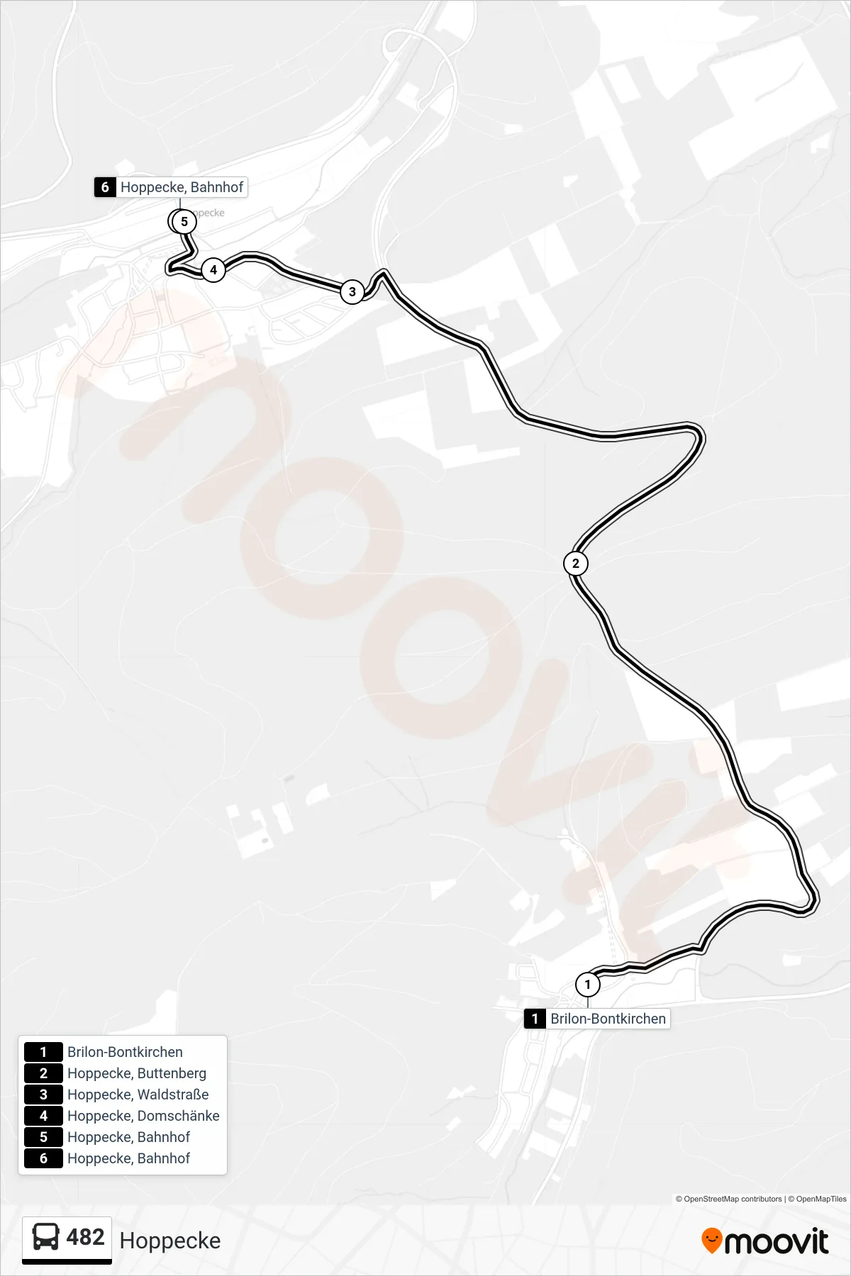 Linie 482 (Bus) Richtung Hoppecke: Route und Haltestellen auf der Karte
