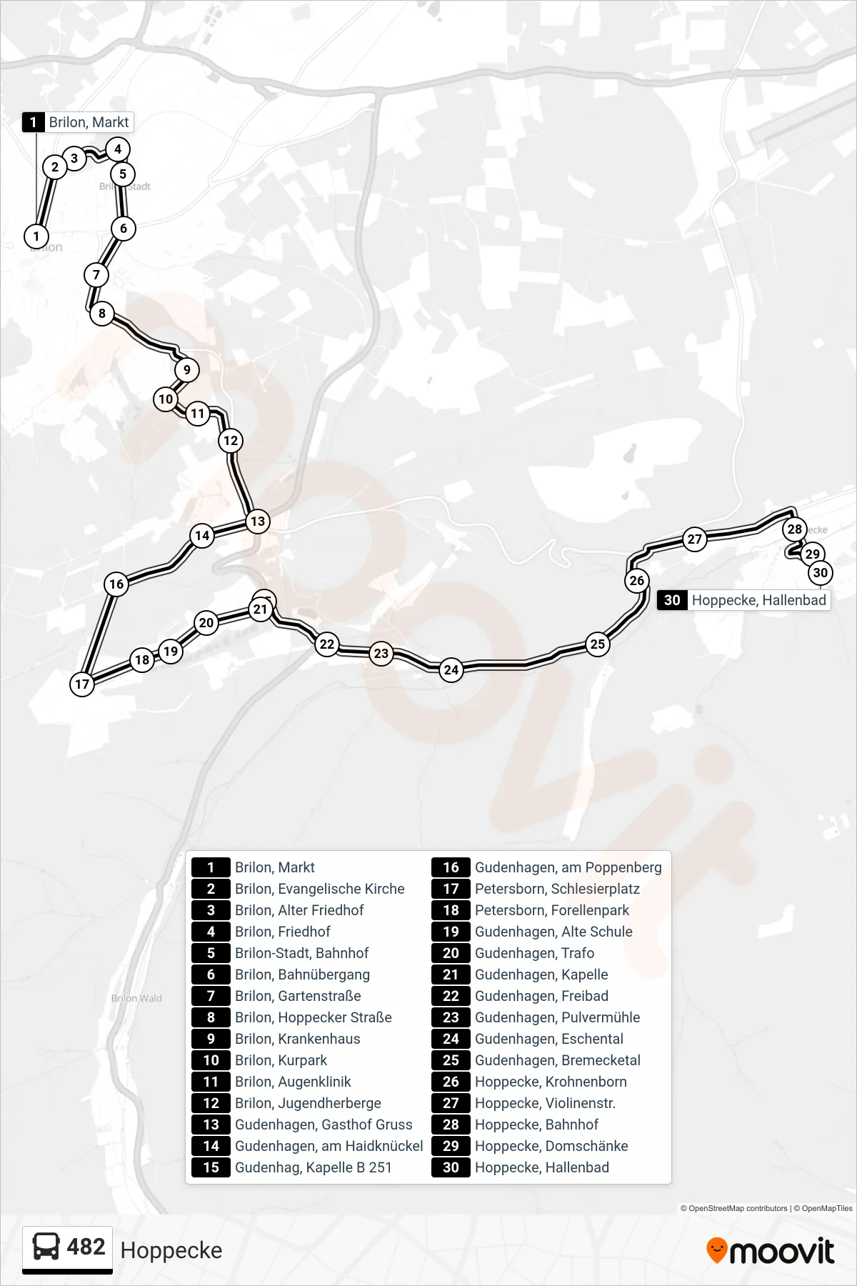 Linie 482 (Bus) Richtung Hoppecke: Route und Haltestellen auf der Karte