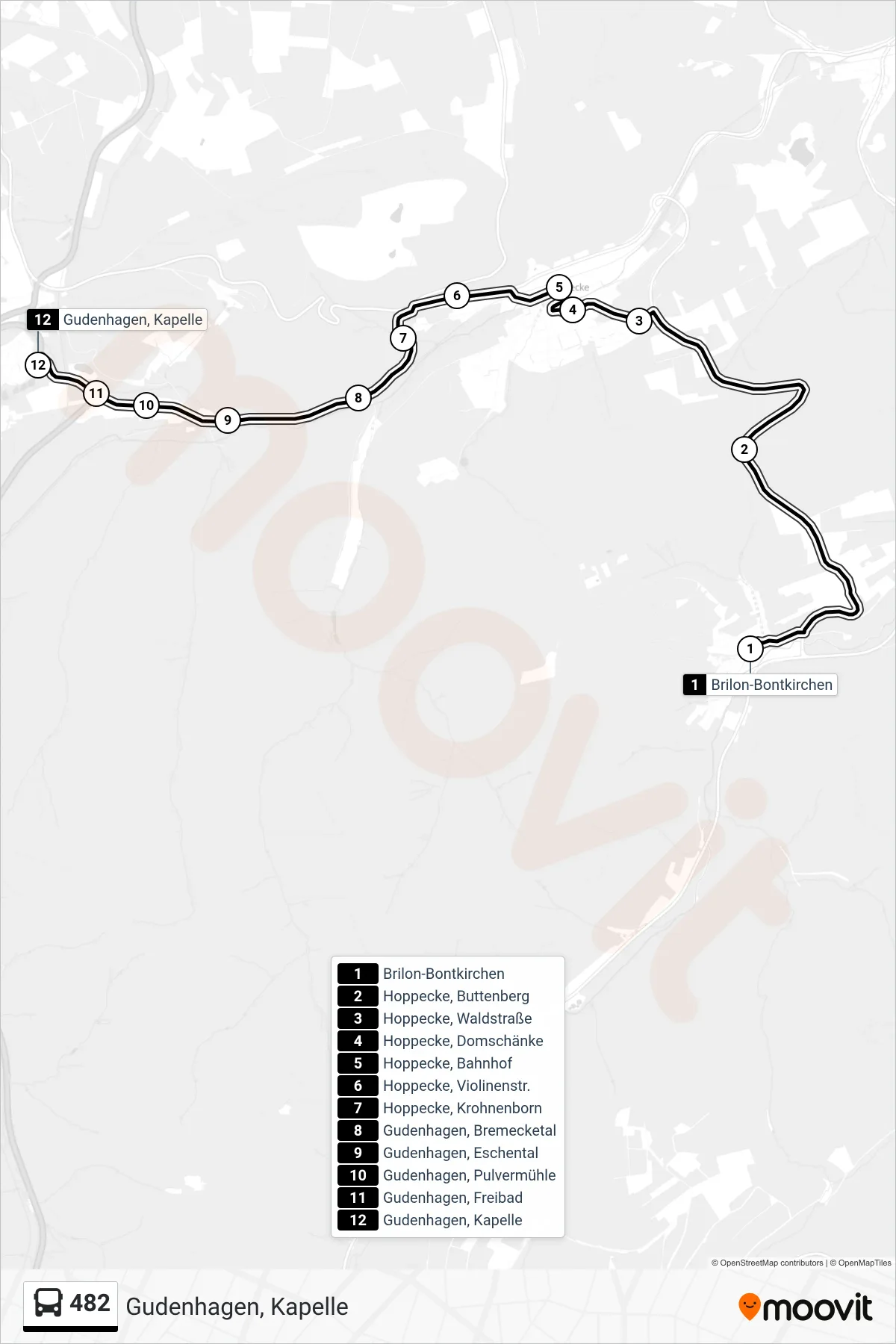 Linie 482 (Bus) Richtung Gudenhagen, Kapelle: Route und Haltestellen auf der Karte