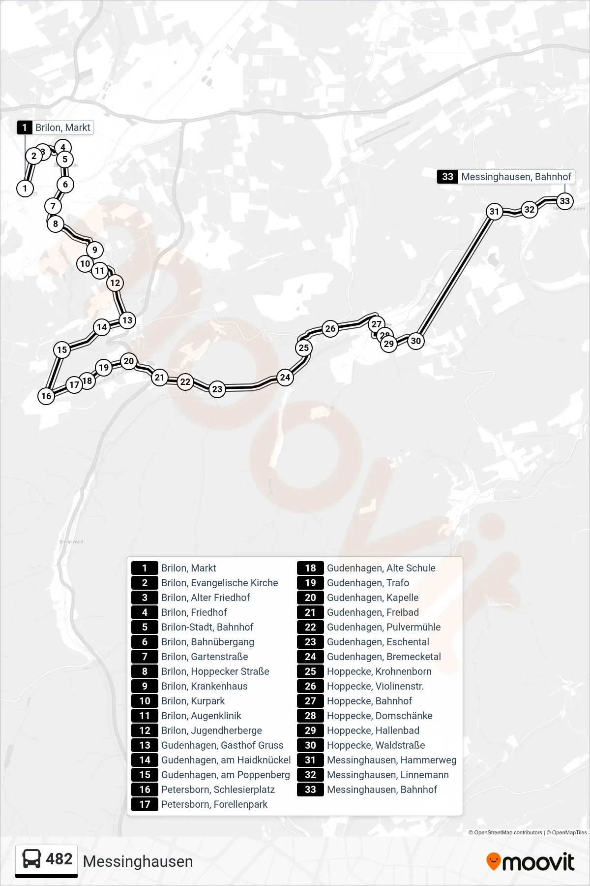 Linie 482 (Bus) Richtung Messinghausen: Route und Haltestellen auf der Karte