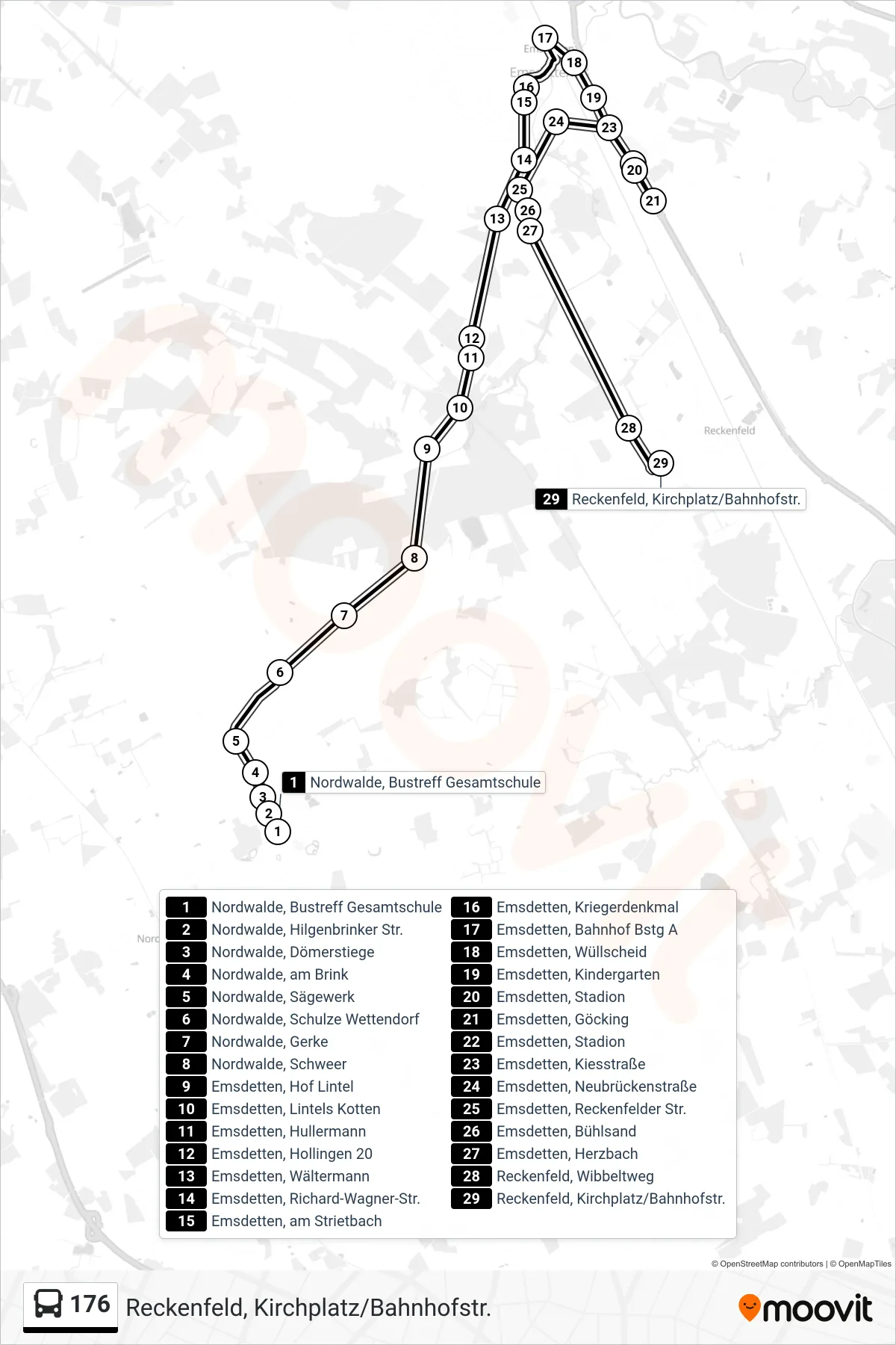 Linie 176 (Bus) Richtung Reckenfeld, Kirchplatz/Bahnhofstr.: Route und Haltestellen auf der Karte
