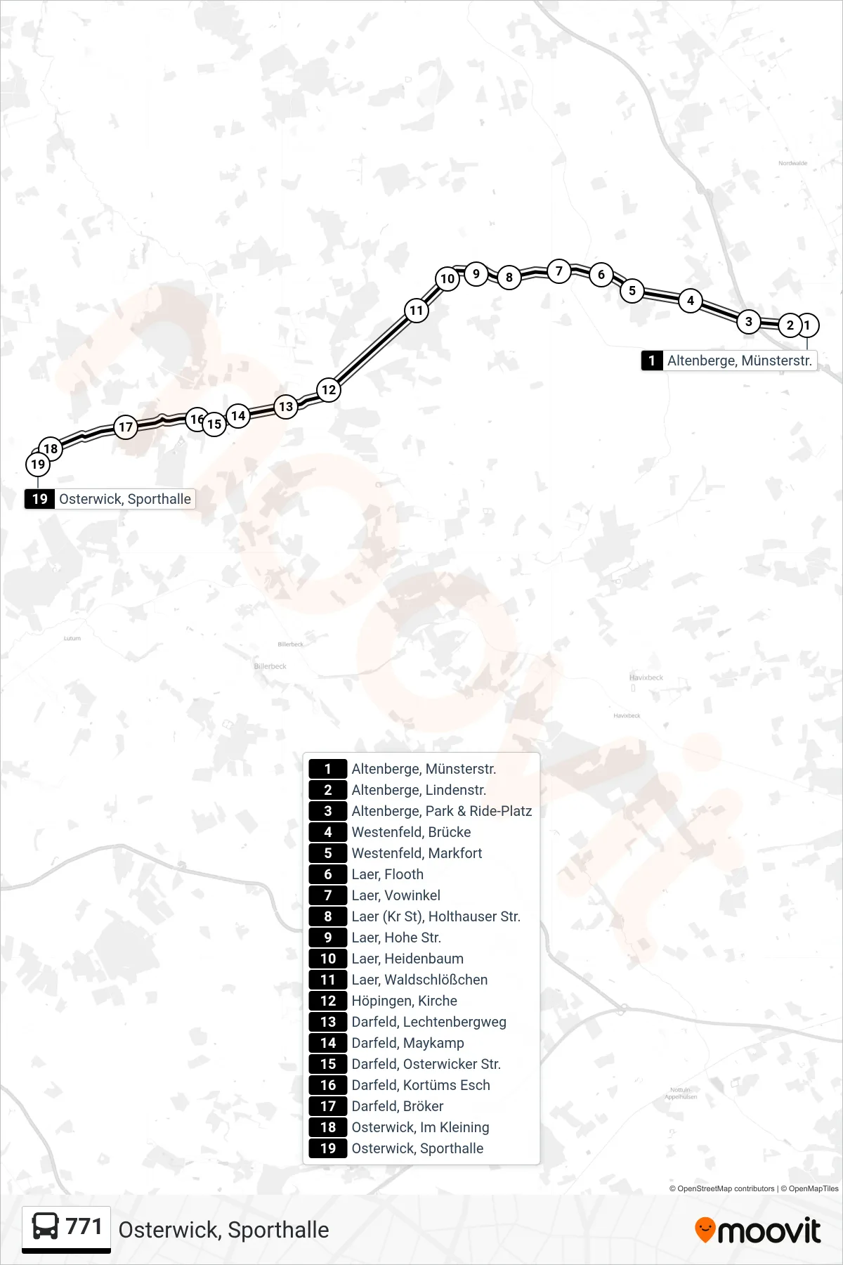 Linie 771 (Bus) Richtung Osterwick, Sporthalle: Route und Haltestellen auf der Karte