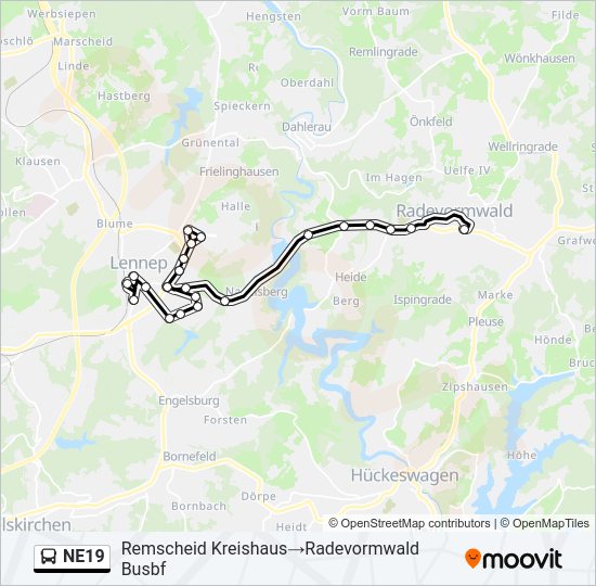 Автобус NE19: карта маршрута