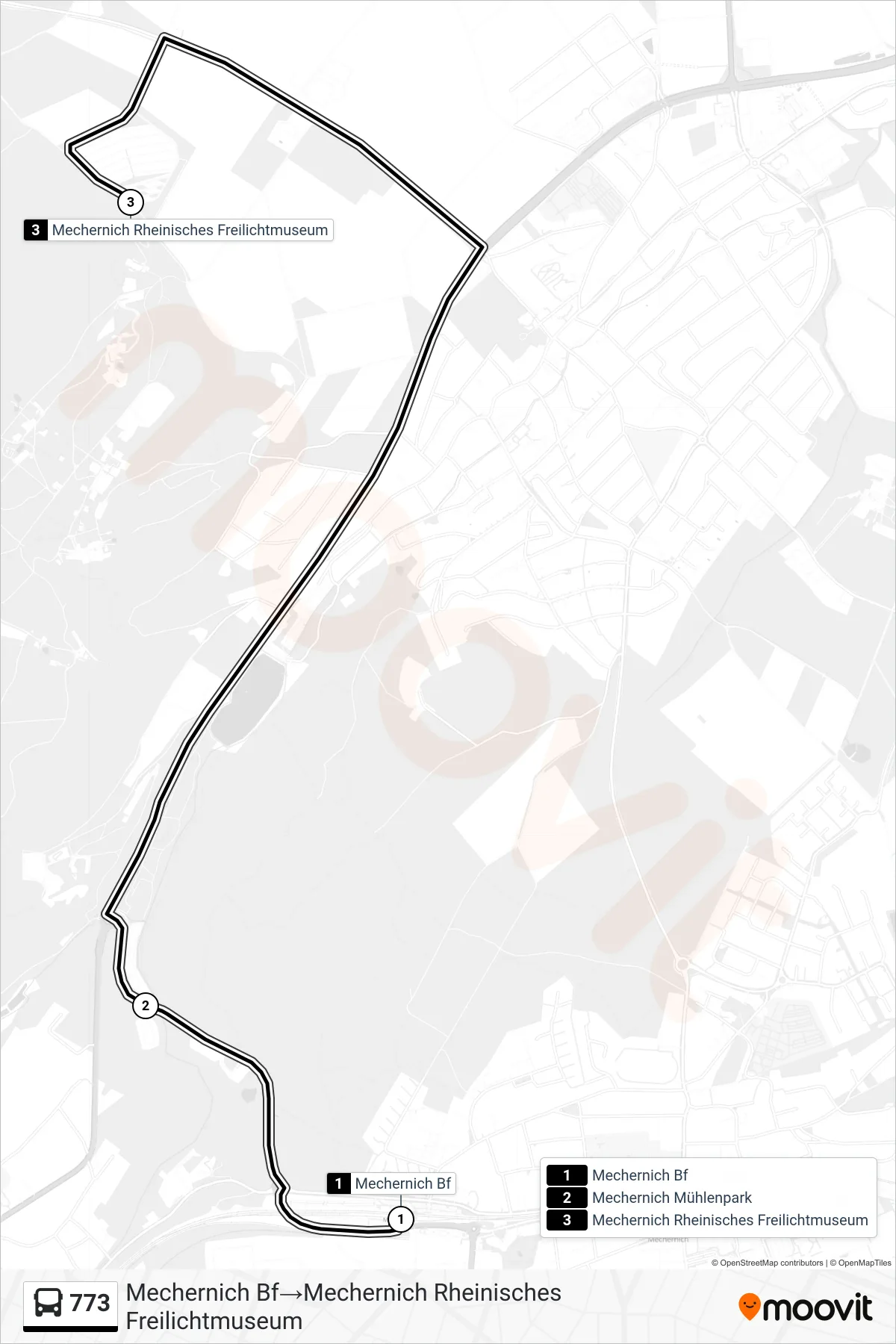 Linie 773 (Bus) Richtung Mechernich Bf‎→Mechernich Rheinisches Freilichtmuseum: Route und Haltestellen auf der Karte
