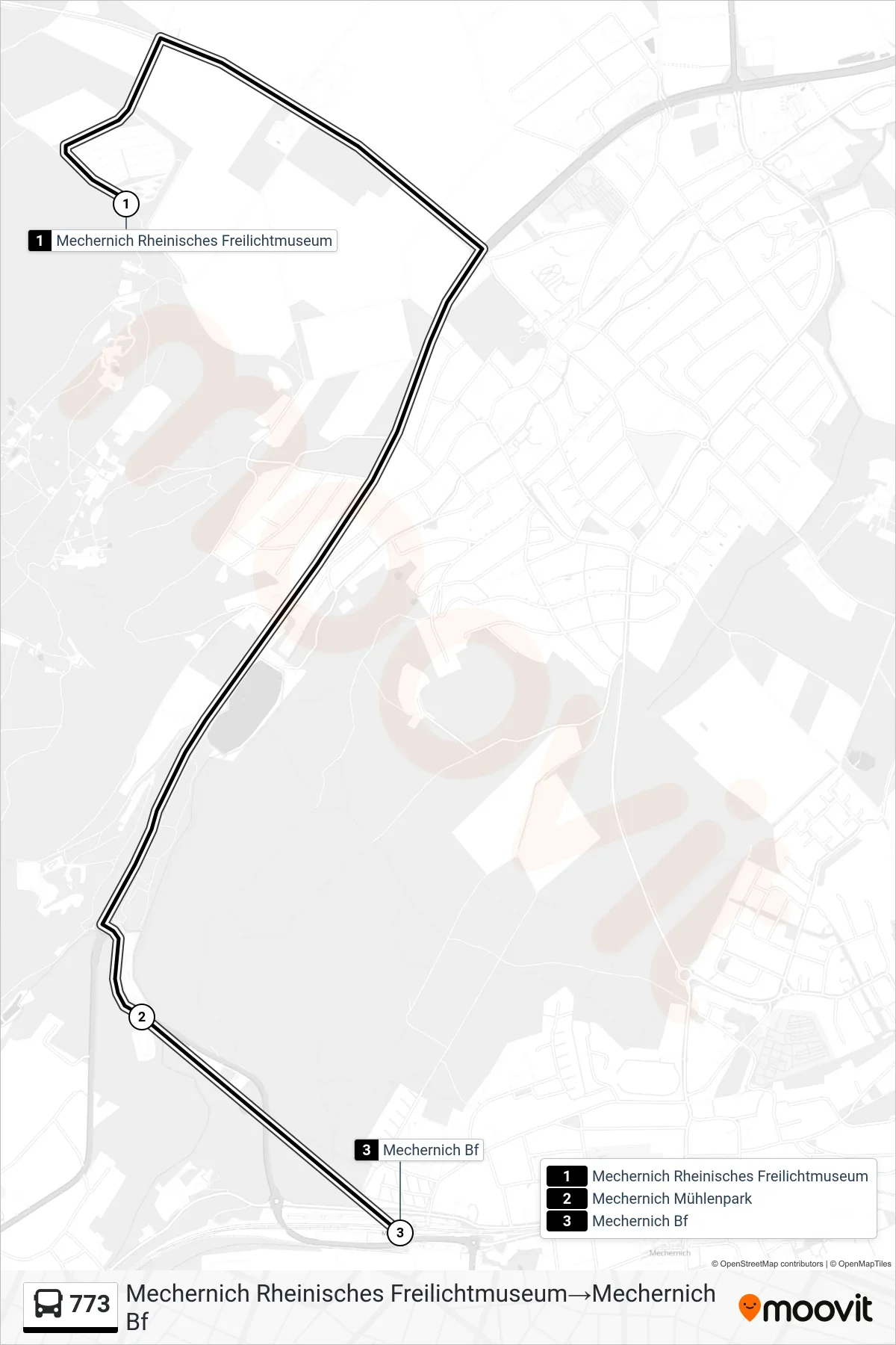 Linie 773 (Bus) Richtung Mechernich Rheinisches Freilichtmuseum→Mechernich Bf: Route und Haltestellen auf der Karte