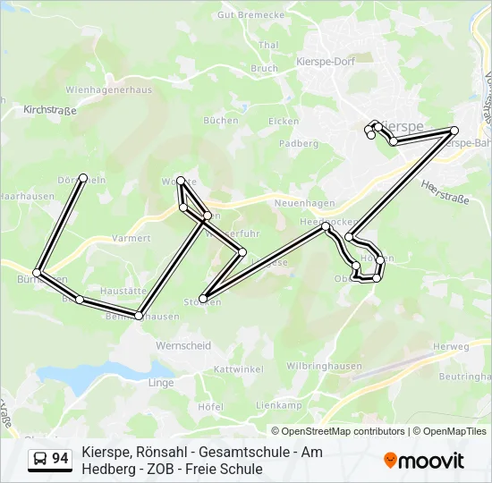 Автобус 94: карта маршрута