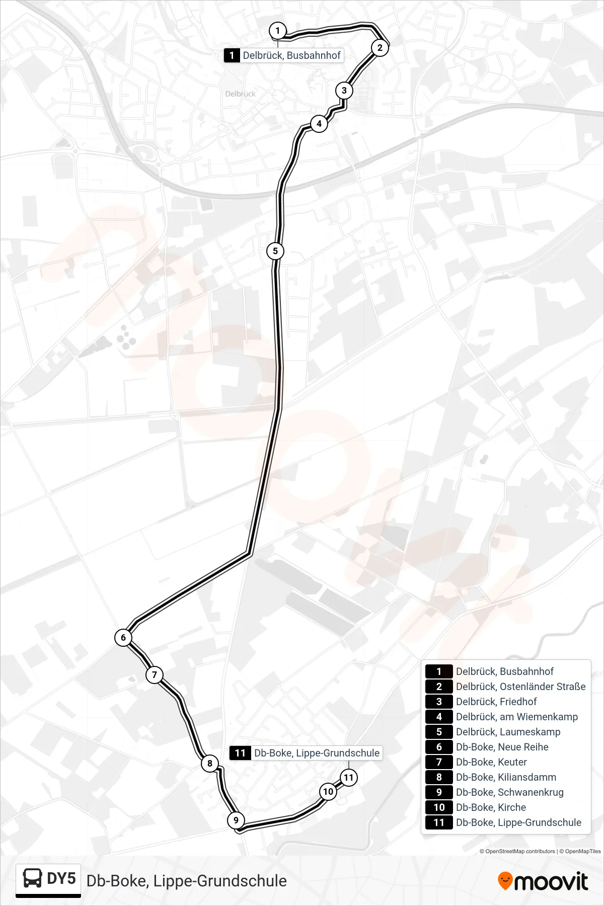 Linie DY5 (Bus) Richtung Db-Boke, Lippe-Grundschule: Route und Haltestellen auf der Karte