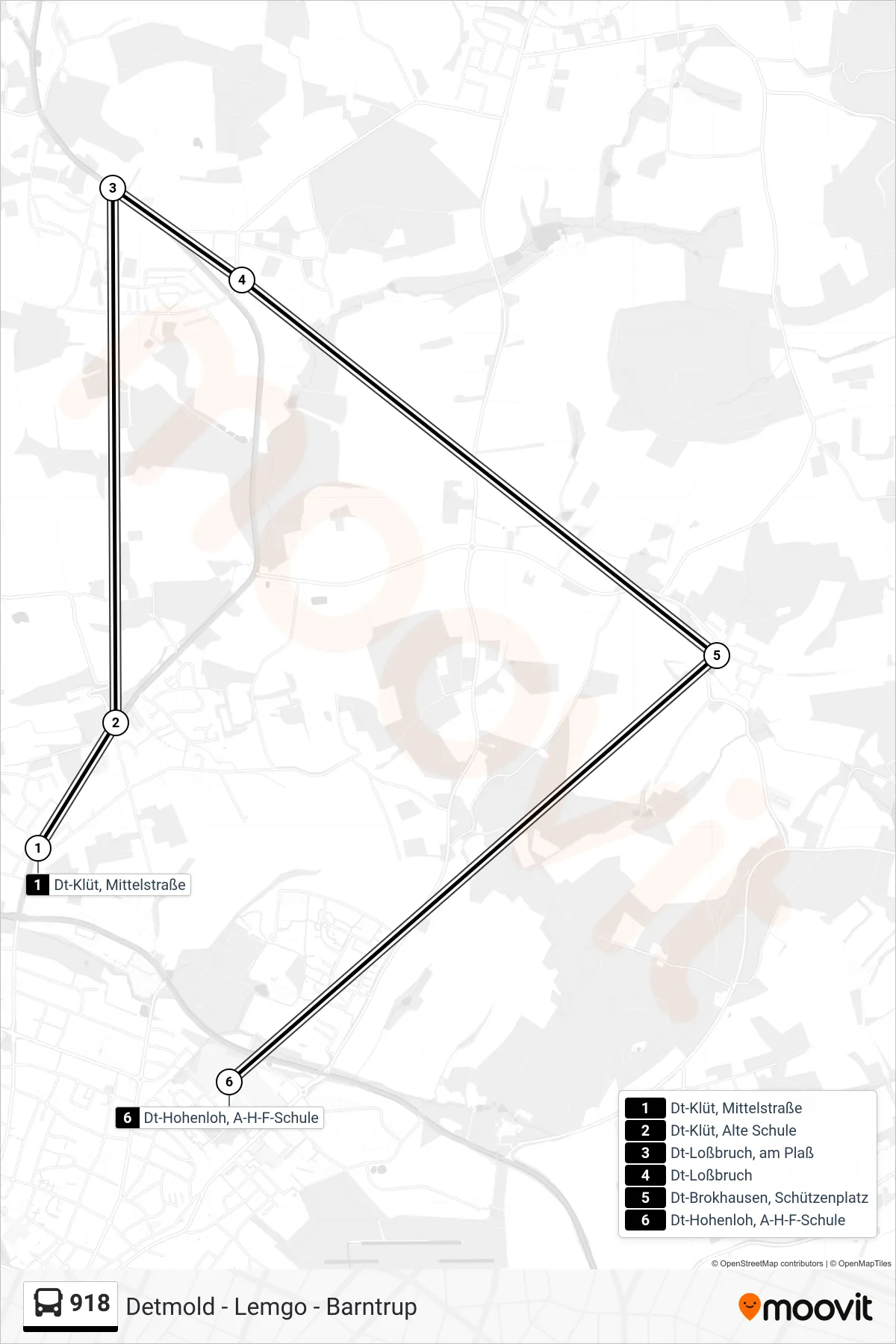 918 bus Line (Dt-Hohenloh, A-H-F-Schule) route and stops on a map