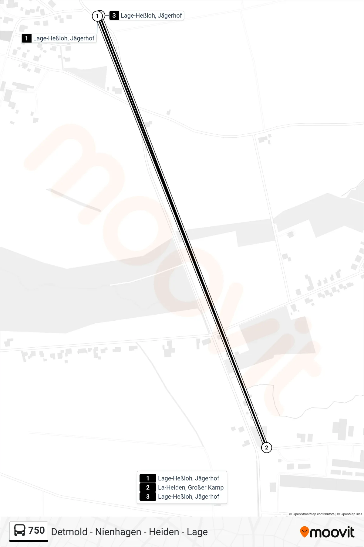 750 bus Line (Lage-Heßloh, Jägerhof) route and stops on a map