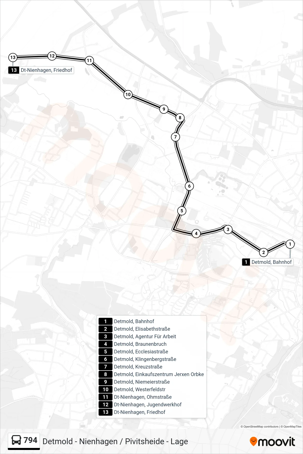 Linie 794 (Bus) Richtung Nienhagen: Route und Haltestellen auf der Karte