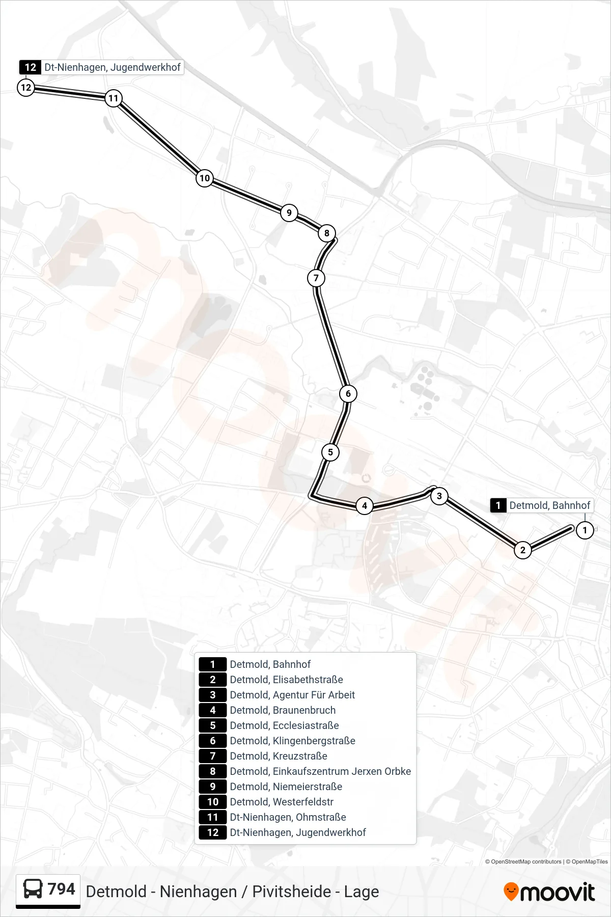 794 bus Line (Dt-Nienhagen, Jugendwerkhof) route and stops on a map