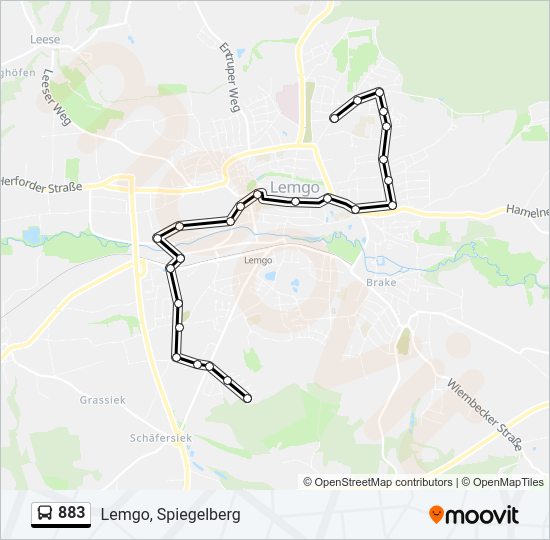 883 Route: Fahrpläne, Haltestellen & Karten - Lemgo, Spiegelberg ...