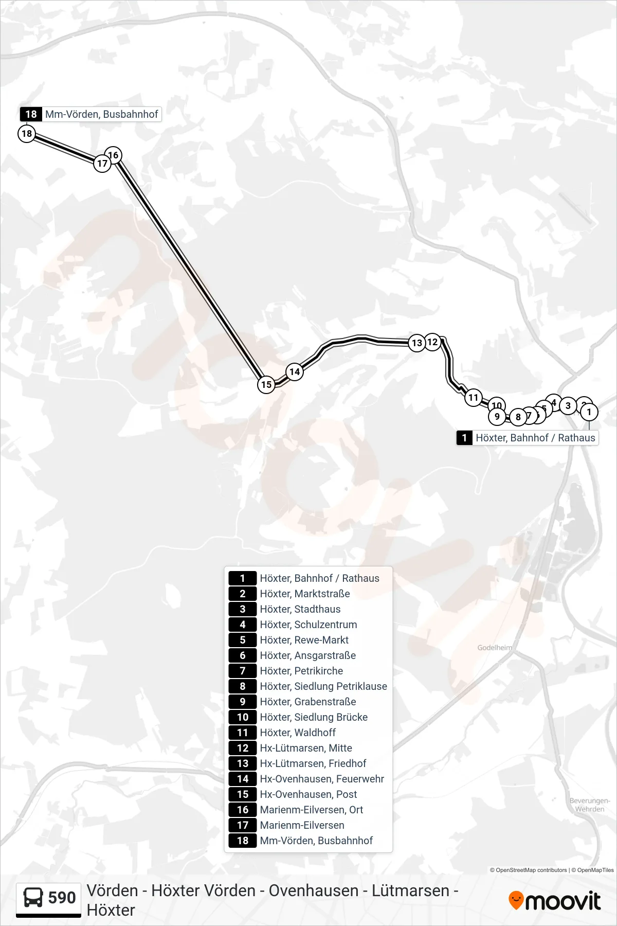 Linie 590 (Bus) Richtung Mm-Vörden, Busbahnhof Bstg 4: Route und Haltestellen auf der Karte