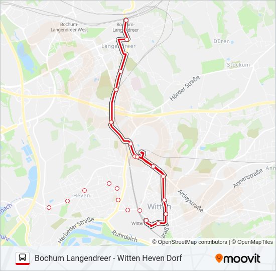 Автобус BOCHUM LANGENDREER - WITTEN HEVEN DORF: карта маршрута