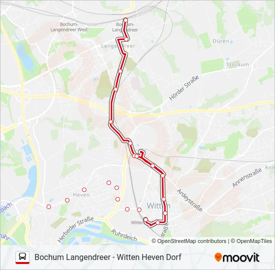 Автобус BOCHUM LANGENDREER - WITTEN HEVEN DORF: карта маршрута