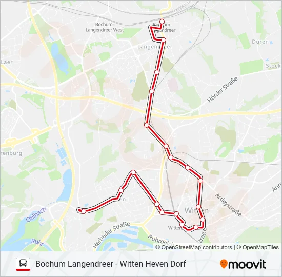 BOCHUM LANGENDREER - WITTEN HEVEN DORF Bus Line Map