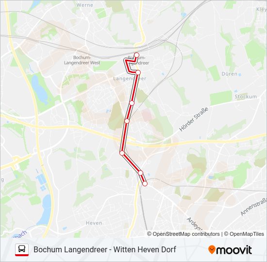 Автобус BOCHUM LANGENDREER - WITTEN HEVEN DORF: карта маршрута