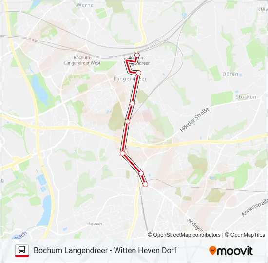 BOCHUM LANGENDREER - WITTEN HEVEN DORF Bus Line Map
