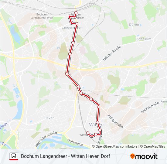 Автобус BOCHUM LANGENDREER - WITTEN HEVEN DORF: карта маршрута