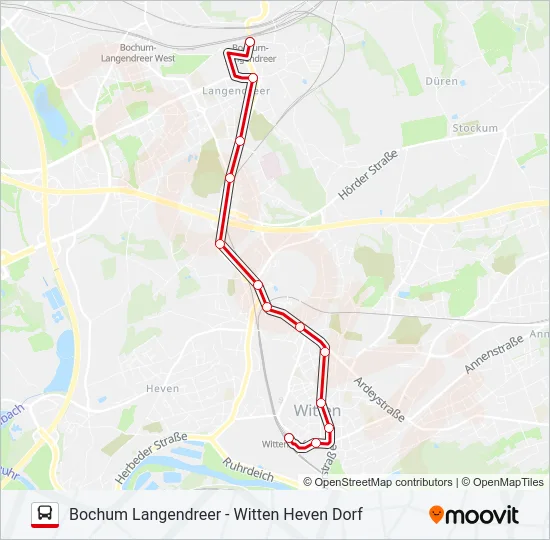 BOCHUM LANGENDREER - WITTEN HEVEN DORF Bus Line Map