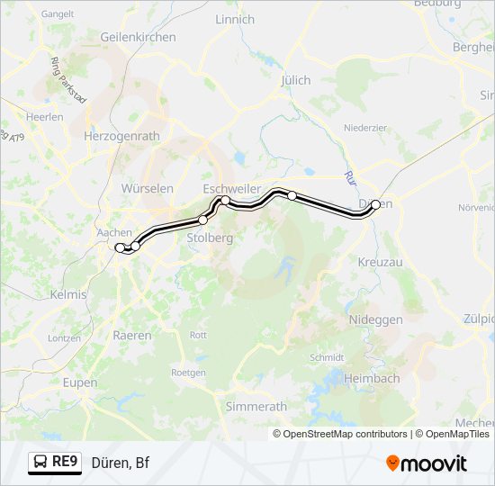 Автобус RE9: карта маршрута