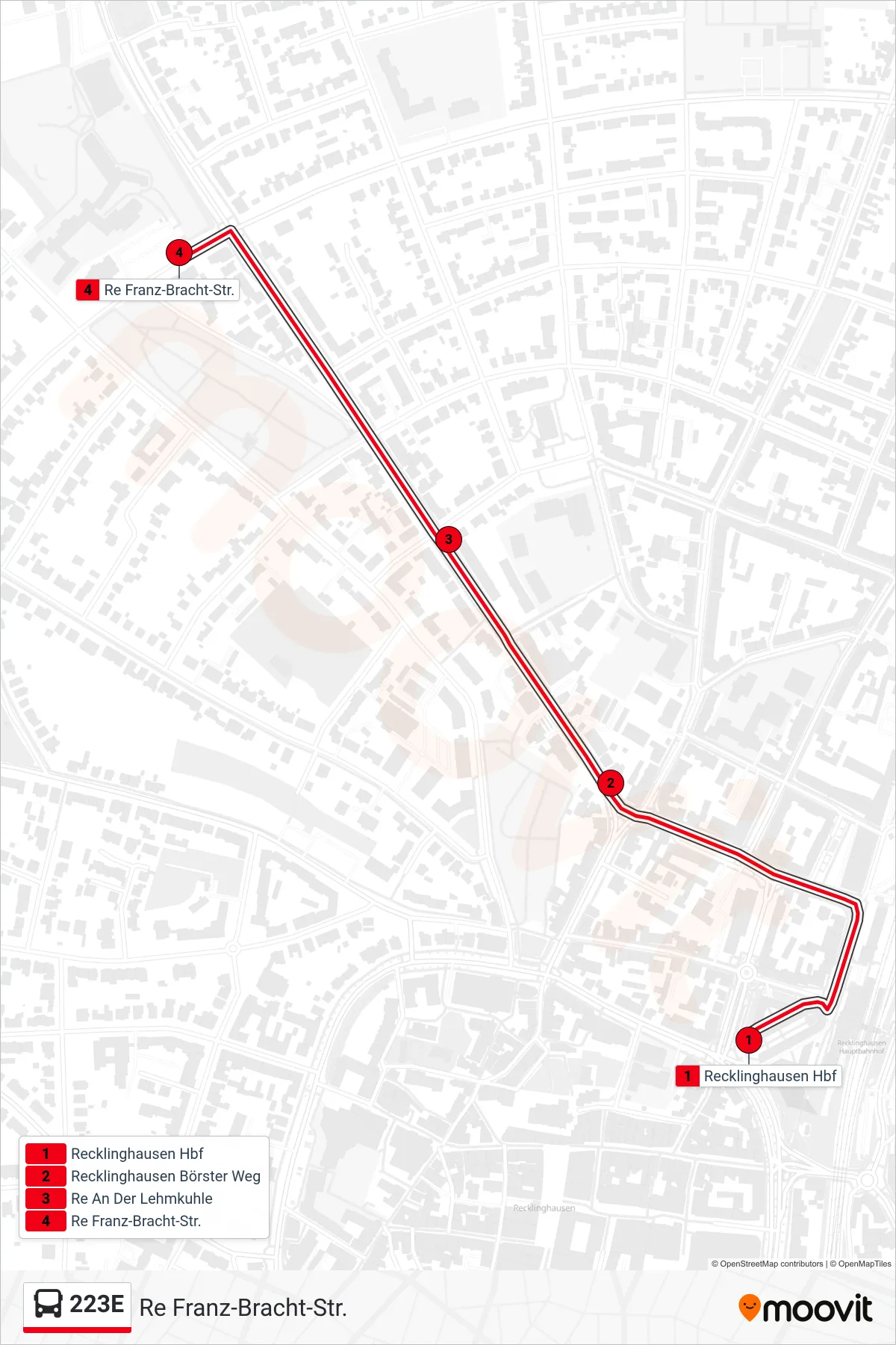 Linie 223E (Bus) Richtung Re Franz-Bracht-Str.: Route und Haltestellen auf der Karte