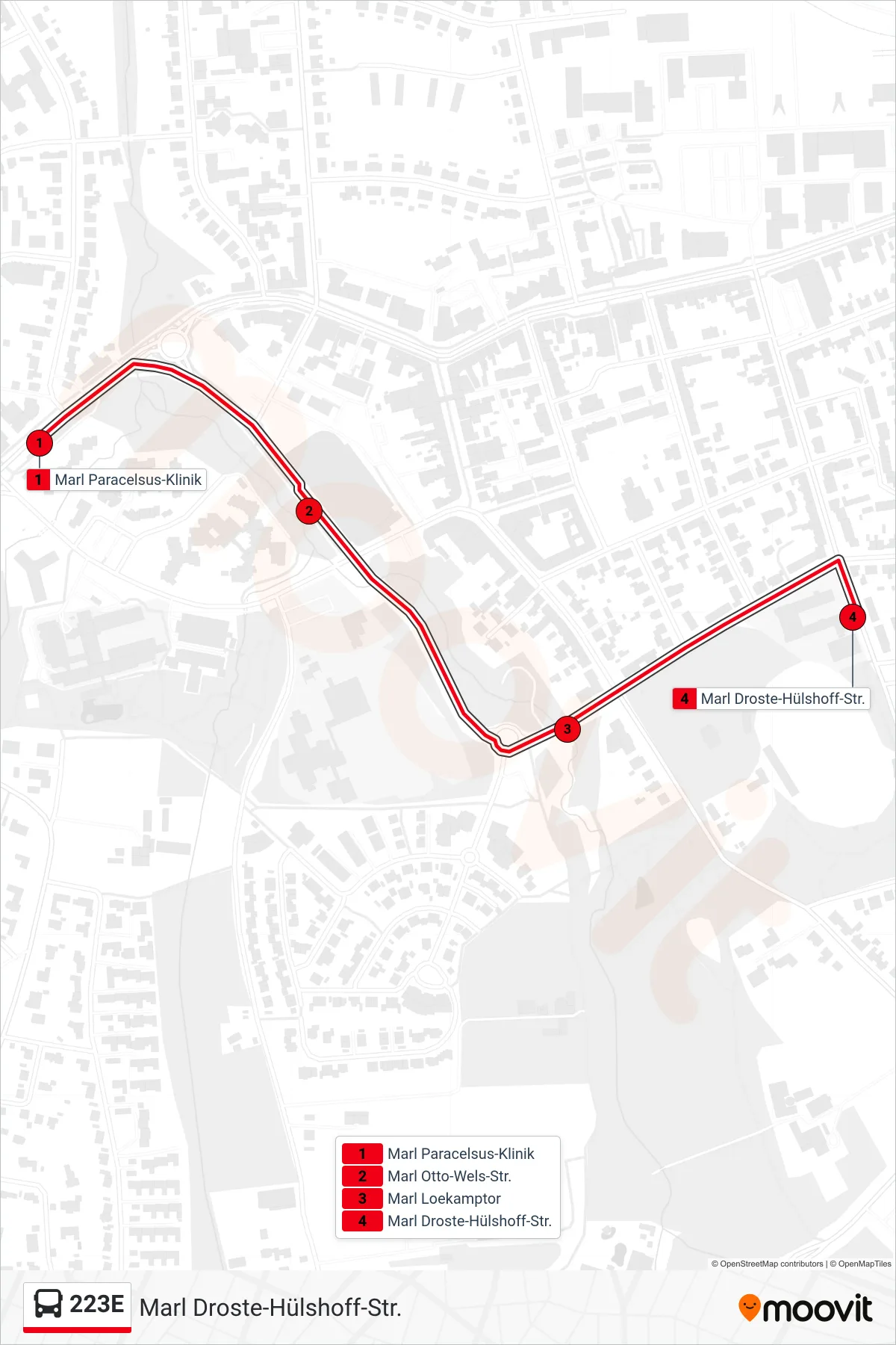 223E bus Line (Marl Droste-Hülshoff-Str.) route and stops on a map