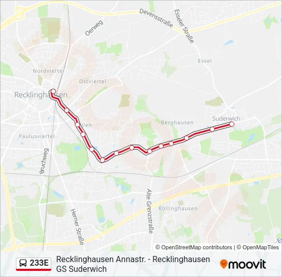 233E Bus Line Map