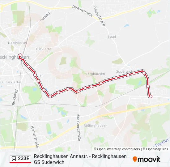 233E Bus Line Map