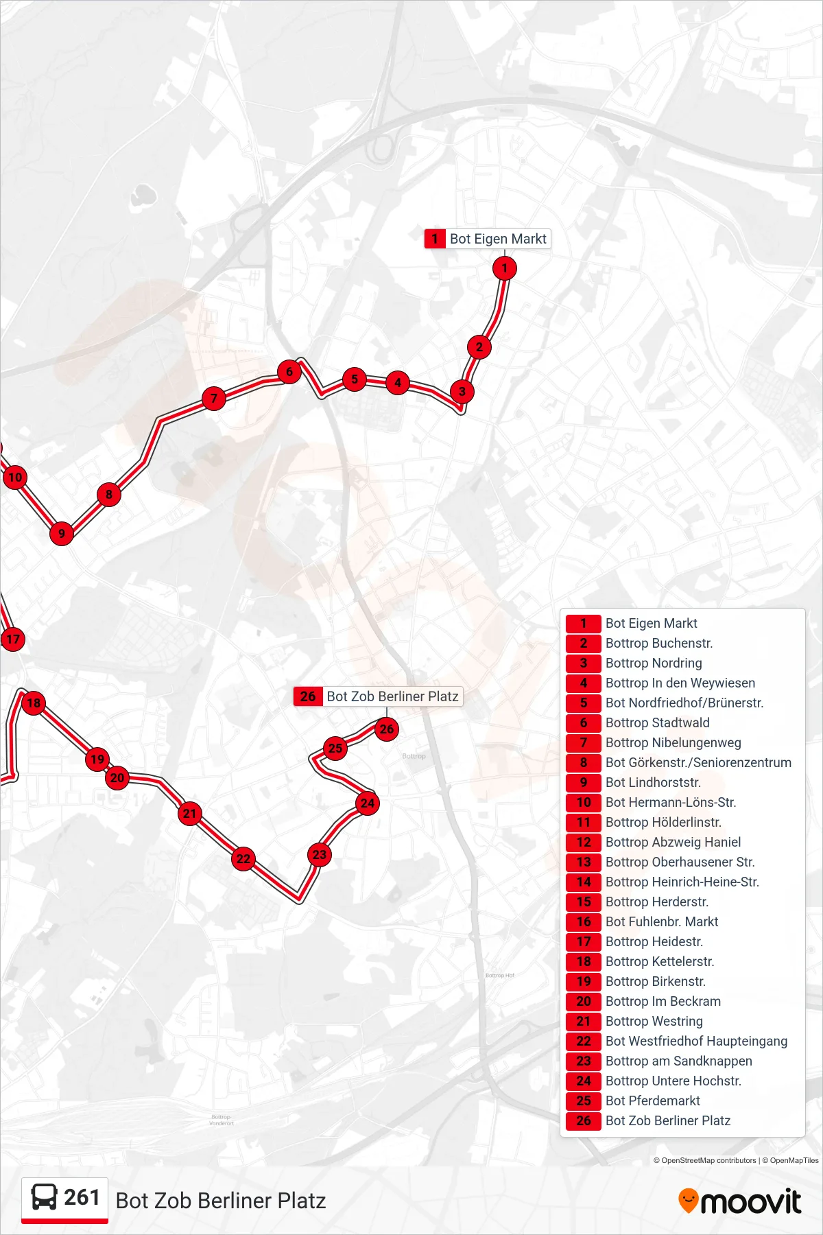 Linie 261 (Bus) Richtung Bot Zob Berliner Platz: Route und Haltestellen auf der Karte