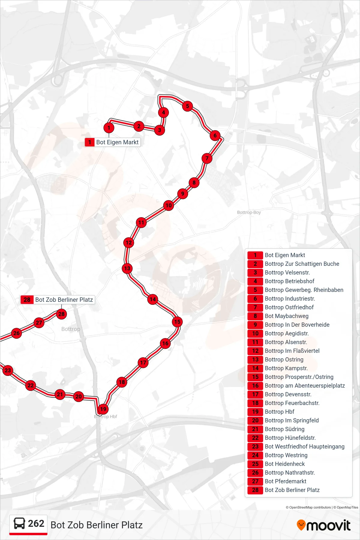 Linie 262 (Bus) Richtung Bot Zob Berliner Platz: Route und Haltestellen auf der Karte