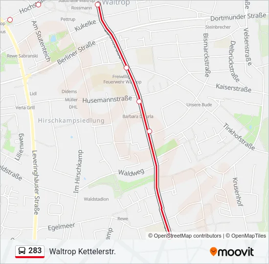 283 Bus Line Map