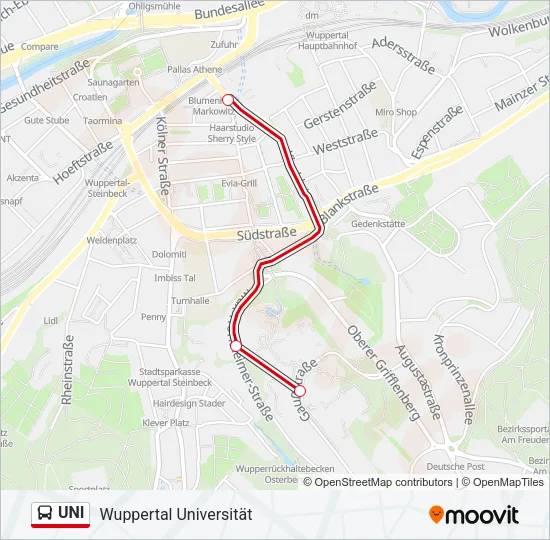 Автобус UNI: карта маршрута