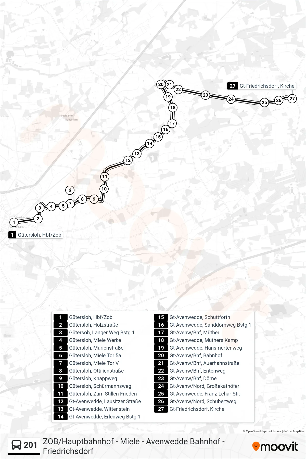 Linie 201 (Bus) Richtung Gt-Friedrichsdorf, Kirche: Route und Haltestellen auf der Karte